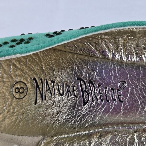 Nature Breeze Size 8 Green T-Strap Ballet Flats Crystal Embellishments NWOT - Picture 12 of 13